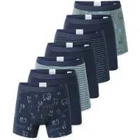 Schiesser Boxershorts "Boxershort 7PACK Boys Single Jersey Slips 7er Pack", Jungen, Gr. 104, bunt (dunkelblau, grün), Obermaterial: 95% Baumwolle CO. 5% Elasthan EL., Unterhosen Boxershorts, Topseller
