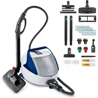 Polti Pro 100 Eco Power, Zylinder-Dampfreiniger, Schwarz, Blau, Weiß, Tasten, Drehregler, Teleskopisch, Aluminium, 1900 W
