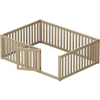 STILVORA Kinderbett 140x200 Massivholzbett mit Vollabtrennung,Holzbodenbett mit Zaun und Tür, Ohne Lattenrost,Natur(Ohne Matratze)