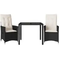 Syfax 3-tlg. Bistro-Set mit Kissen Schwarz Poly Rattan