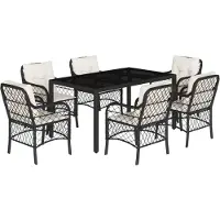 Syfax 7-tlg. Garten-Essgruppe mit Kissen Schwarz Poly Rattan