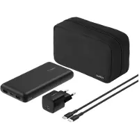 Belkin BoostCharge Ladeset mit Powerbank (20000mAh / 1x USB-C + 2x USB-A) + Power Adapter (1x USB-C / 25W) + USB-C Kabel (1m / 60W), Schwarz, Schwarz, USB-C, USB-A, 1m, 60W, 25W, 10.000 mAh