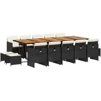 Syfax 15-tlg. Garten-Essgruppe mit Kissen Schwarz Poly Rattan