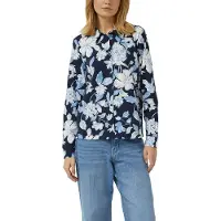 s.Oliver Langarmbluse , Damen, Gr. 46, blau (blau floral), Jersey, Obermaterial: 95% Baumwolle, 5% Elasthan, gemustert, tailliert hüftbedeckend, Rundhals, Blusen Langarmbluse, mit Allover-Druck