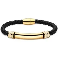 Bruno Banani Armband "Schmuck Geschenk Edelstahlarmband mit Lederimitat", gelbgoldfarben, schwarz, weiß, Armbänder, 20cm, Edelstahl Lederimitat, Edelstahl, Lederimitat, Armband