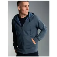Trigema Sweatjacke "Sweatjacke mit Kapuze", Herren, Gr. M, blau (jeans, melange), 70% Baumwolle, 30% Polyester, Basic, lang, Rundhals, Sweatjacken Sweatjacke