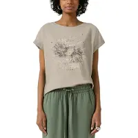 QS Rundhalsshirt , Damen, Gr. XS (34), beige, Jersey, Obermaterial: 100% Baumwolle, bedruckt, normal hüftbedeckend, Rundhals, Shirts Rundhalsshirt, mit großem Print