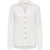 ONLY Langarmbluse "ONLTHYRA LIFE L/S REGULAR SHIRT NOOS WVN", Damen, Gr. M, cloud dancer, Web, Obermaterial: 100% Baumwolle, unifarben, regular fit hüftbedeckend, V-Ausschnitt, Blusen Langarmbluse