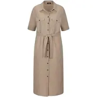 Goldner "Leinenkleid im Safari-Look" Brusttaschen figurschmeichelender Schnitt