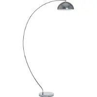 Beliani Stehlampe Silber Metall 188 cm verchromt runder Schirm geschwungen Bogenform langes Kabel mit Schalter Bogenlampe Industrie Look Wohnzimmer