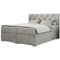 MKS Meble Boxspringbett 200x200 mit Bettkasten, Boxspringbett 200x200 mit Matratze, Doppelbett mit Matratze und Topper - Polsterbett mit Kopfteil - Stauraumbett - ALDA - 200x200 - Hellgrau - Velvet - H4