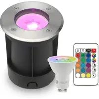 Longlife LED LED Bodeneinbaustrahler rund Edelstahl 230V IP67 - Leuchtmittel: GU10 5W RGB+CCT...