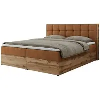MKS Meble Boxspringbett 120x200 mit Bettkasten Eiche, Polsterbett 120x200 mit Matratze H4, Bett 120x200 mit Kopfteil, Eiche Wotan - 120x200 - Orange Struktur - Albero-1