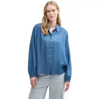 Tom Tailor Hemdbluse , Damen, Gr. 44, blau (blau denim), Denim/Jeans, Obermaterial: 100% Lyocell, unifarben, regular fit taillenbedeckt, elastischer Bund, Blusen Hemdbluse, mit Kent Kragen