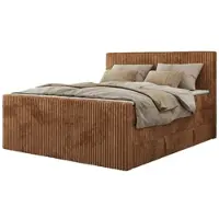 MKS Meble Boxspringbett mit zwei Bettkästen TILIANO KING DUO, Doppelbett aus Cordstoff, 7 Härtezonen Multipocket-Matratzen, Doppelbett mit Stauraum, Topper T25 - 200x200 - H4 - Orange Cord
