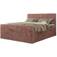 MKS Meble Boxspringbett Cord 200x200, Polsterbett Bett Cord, Boxspringbett mit Matratze H4, Bett 200x200 mit Bettkasten und Kopfteil, Doppelbett mit Stauraum, Topper T25 -Tiliano Duo - Rosa Cord - H4