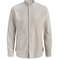 Jack & jones Langarmhemd "JJEBREEZE LINEN BLEND BAND SHIRT L PLS" mit Stehkragen