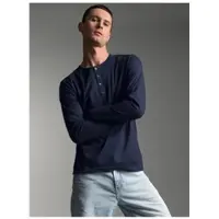 Trigema Longsleeve "Langarmshirt mit Knopfleiste", Herren, Gr. M, blau (navy), Single Jersey, 100% Baumwolle, lang, ohne Ausschnitt, Shirts Longsleeve