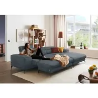 W.Schillig Polsterhocker "piedroo", blau (marine r66), B:141cm H:42cm T:70cm, Chenille-Flachgewebe R66 (85% Polyester, 15% Nylon), Hocker, Polsterhocker, Füße in Bronze pulverbeschrichtet