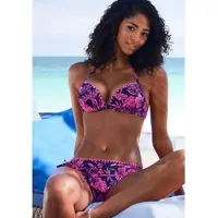 Venice beach Push-Up-Bikini "Kensi", Damen, Gr. 40, Cup C, lila (marine, pink bedruckt), Xtra Life LYCRA, bedruckt, kontrastfarbene Details, Bikini-Sets Push-Up-Bikini, mit Kontrasthäkelkante