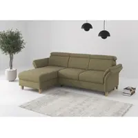 Home affaire Ecksofa "Glendale, L-Form", olive, B:253cm H:84cm T:166cm, 100% Polyester, Sofas, Ecksofa, inkl. Kopfteilverstellung, wahlweise mit Vorziehsitz und Bettkasten