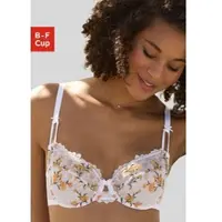 LASCANA Bügel-BH , Damen, Gr. 95, Cup C, orange (weiß, orange), Spitze, Obermaterial: 70% Polyamid, 22% Polyester, 8% Elasthan, BHs Bügel-BH, mit zarter, floraler Stickereispitze, sexy Dessous