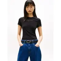 Tommy Hilfiger Kurzarmshirt TOMMY JEANS "TJW SLIM BLING LINEAR TEE EXT", Damen, Gr. XXL (44), schwarz, Single Jersey, Obermaterial: 100% Baumwolle, unifarben, slim fit, Rundhals, Shirts Kurzarmshirt