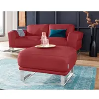 W.Schillig Hocker "montanaa", rot (ruby rot z59), B:71cm H:42cm T:71cm, Hocker, Hocker, mit Metallkufen in Chrom glänzend, Breite 71 cm