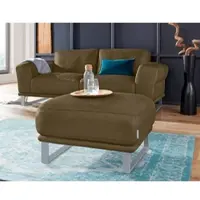 W.Schillig Hocker "montanaa", grün (camouflage z69), B:71cm H:42cm T:71cm, Hocker, Hocker, mit Metallkufen in Silber matt, Breite 71 cm