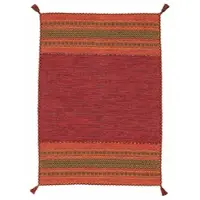 Carpetfine Teppich "Kelim Azizi, auch als Läufer erhältlich" Gr. 6, rot, B:200cm H:5mm L:290cm, Baumwolle, Teppiche, Teppich, handgewebt, Baumwolle, Wendeteppich mit Fransen, Fleckerl, Wohnzimmer