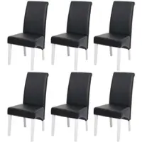 Mendler 6er-Set Esszimmerstuhl Küchenstuhl Stuhl M37 Leder, schwarz, weiße Füße