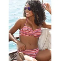 LASCANA Bügel-Bandeau-Bikini , Damen, Gr. 40, Cup D, orange (orange gestreift), Polyamid, Glanzfaden, gestreift, strukturiert, Bikini-Sets Bügel-Bandeau-Bikini, mit goldfarbenen Glitzerstreifen