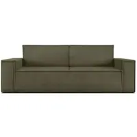 Konsimo Schlafsofa in Pet Friendly Cord-Stoff mit Armlehnen und Bettzeugcontainer "NAPI", Grün, Cordstoff, Loft, 244x89x101 cm