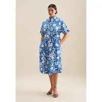 Seidensticker Sommerkleid "Schwarze Rose", Damen, Gr. 7XL (54), Normalgrößen, weiß, 100% Baumwolle, bedruckt, regular fit, Kleider Sommerkleid, 1/2 Kragen Druck