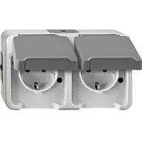 Merten Schuko-Doppelsteckdose Aquastar , IP44, lichtgrau, Berührungsschutz - 2-fach