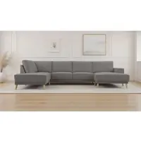 Otto Home Wohnlandschaft "Oland Skandi, weicher Chenille-Stoff", grau, B:345cm H:85cm T:210cm, 100% Polyester, Sofas, Wohnlandschaft, U-Form, 345 cm, Wellenunterfederung, Skandi-Design, Massivholzfüße