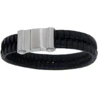 Firetti Armband "Schmuck Geschenk Lederarmband, Verschluß gravierbar", schwarz (edelstahlfarben, schwarz), Armbänder, Damen, 21cm, Edelstahl, Armband