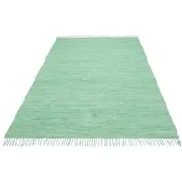 Otto Home Teppich "Paul, Handwebteppich" Gr. 1, grün (mint), B:60cm H:5mm L:120cm, Baumwolle, Teppiche, Teppich, reine Baumwolle, Uni, handgewebt, Wendeteppich, mit Fransen, Läufer