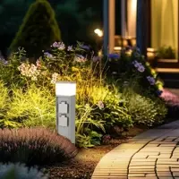 Longlife LED Pollerleuchte mit 2-fach Steckdose für außen, E27 - Farbe: Edelstahl - Leuchtmit...