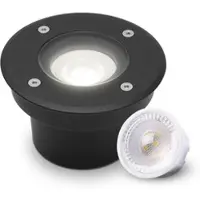 Longlife LED LED Bodeneinbaustrahler Schwarz FLACH rund 230V IP67 - Leuchtmittel: 5W 4000K DI...
