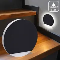 Longlife LED LED Treppenleuchte IP44 rund schwarz - Lichtfarbe: Neutralweiß 1,5W - Lichtaustr...