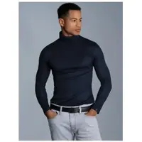 Trigema Rollkragenshirt "Rollkragenshirt", Herren, Gr. L, blau (navy), Feinstrick, 95% Baumwolle, 5% Elastan, Basic, normal, ohne Ausschnitt, Shirts Rollkragenshirt