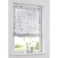 Kutti Heimtextilien Glen Raffrollo weiß mit Hakenaufhängung, halbtransparent, Raffgardine mit Ösen, modern Bedruckt grau Taupe, Polyester pflegeleicht, 45 x 140 cm