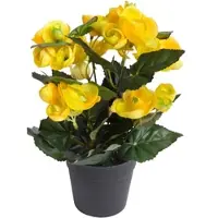 Botanic-Haus Kunstblume "Begonienbusch mit 7 Stielen", gelb, B:18cm H:26cm T:18cm Ø:18cm, Kunststoff, Kunstpflanzen, Kunstblume