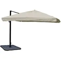 Mendler Gastronomie-Ampelschirm HWC-A96, 3x3m (Ø4,24m) Polyester Alu/Stahl 23kg Flap, creme-grau mit Ständer