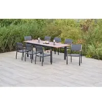 Merxx Gartenmöbel Set Paxos 9tlg., 8 Stapelsessel, Ausziehtisch 180 (250 9x 100 cm- Aluminium/Akazie/Textil