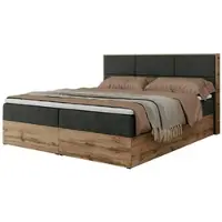 MKS Meble Boxspringbett, Doppelbett mit bettkasten und Multipocket-Matratze, Polsterbett mit Kopfteil, Eiche Holzrahmen - Albero-2 - 180x200cm - Grau Struktur - H4