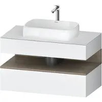 Duravit Collection One Konsolenwaschtischunterbau, 1 Auszug, 1 Schubkasten, Ausschnitt mittig, 1000x550x600mm, Nische Eiche Terra, QA4731035180010, Farbe: Weiß Matt/mit Nischenbeleuchtung