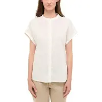 Mustang Kurzarmbluse , Damen, Gr. 42, weiß (whisper weiß), Web, Obermaterial: 100% Baumwolle, unifarben, loose fit, Blusen Kurzarmbluse, mit verdeckter Knopfleiste