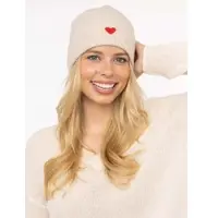 Zwillingsherz Beanie "Beanie with Heart-Patch", Damen, beige (hellbeige), Rippstrick, Wolle, unifarben, Mützen Beanie, Rippstrick, mit breitem Umschlag, wärmend